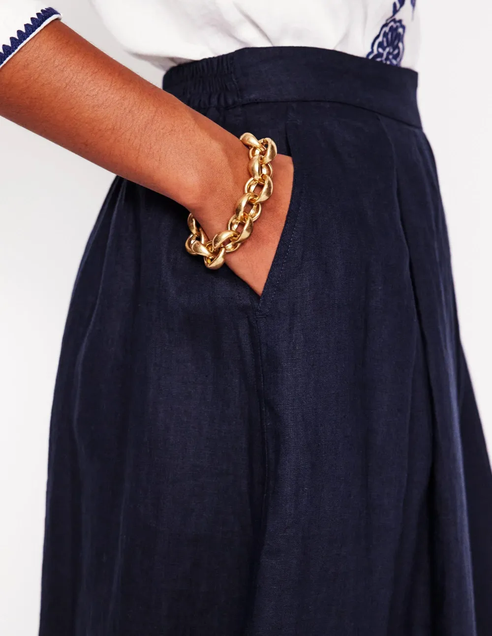 Navy Blue Verity Linen Midi Skirt