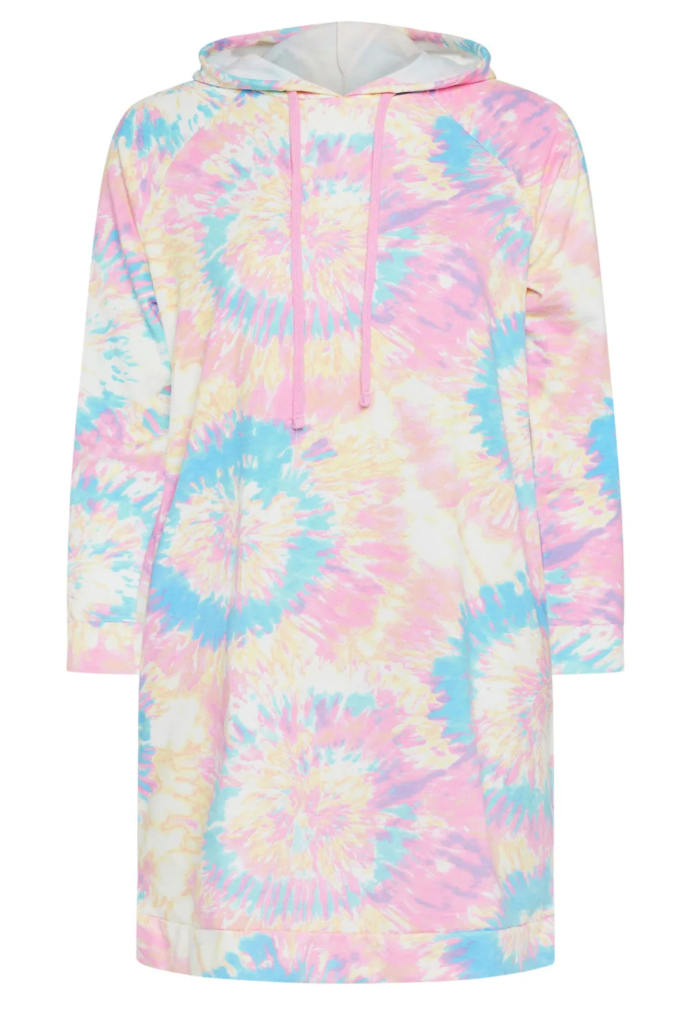 YOURS Curve Pink & Green Tie Dye Hoodie Dress