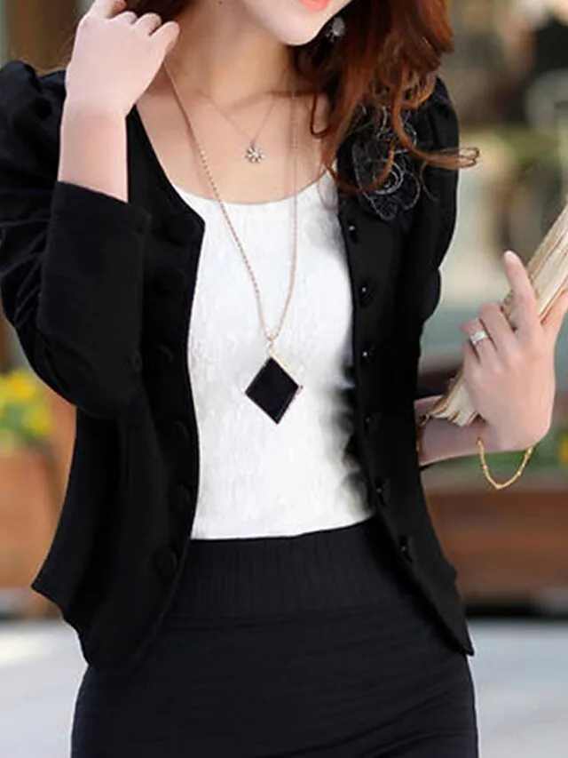 Women's Blazer Fall Short Bow Coat White Black Pink Fuchsia Elegant Street Spring Open Front Round Neck Regular Fit S M L XL XXL 3XL