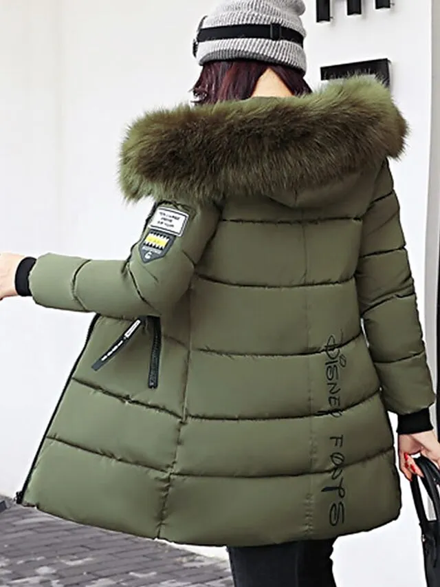 Women's Winter Jacket Puffer Jacket Parka Hoodie Jacket Street Daily Valentine's Day Winter Fall Regular Coat Regular Fit Warm Breathable Streetwear Casual St. Patrick's Day Jacket Long Sleeve Solid