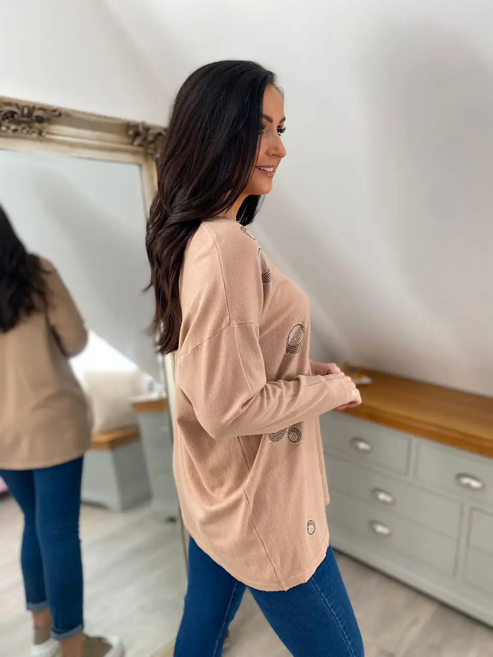 Camel Diamante Bubble Pattern Knit Rosie