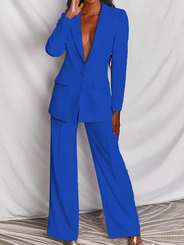 Women's Blazer Suits 2 Pcs Single Breasted Lapel Blazer & Pants Fall Fashion Party Outfit Business Formal Jacket Set Black Blue Pink
