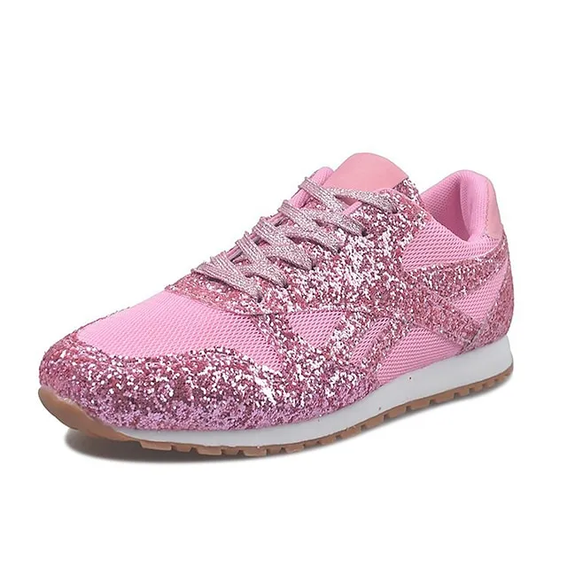 Women's Trainers Athletic Shoes Sneakers Sequins Plus Size Bling Bling Sneakers Outdoor Daily Summer Sequin Platform Flat Heel Round Toe Sporty Classic Casual Tennis Shoes Walking Mesh Lace-up Color