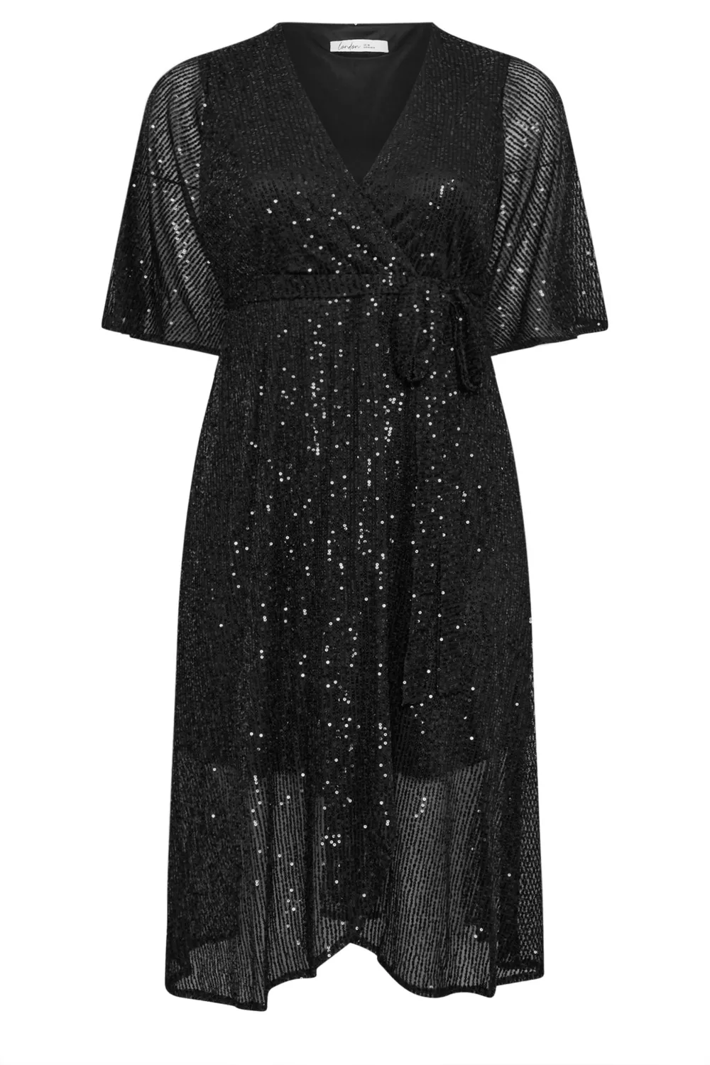 YOURS LONDON Curve Navy Blue Sequin Wrap Dress