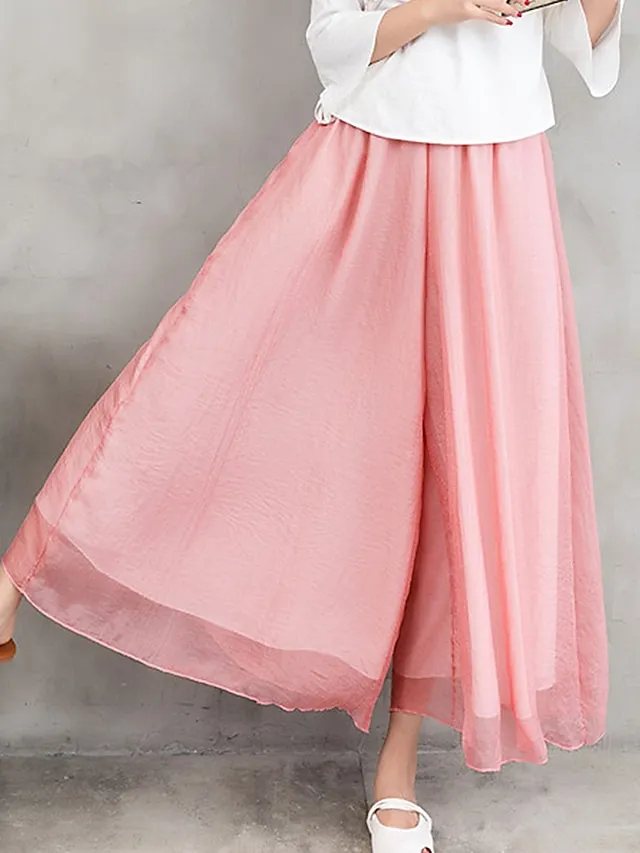 Women's Wide Leg Chinos Gauchos Pants Trousers Full Length Multi-Layer Wide Leg Baggy Micro-elastic Mid Waist Stylish Casual Daily Vacation Black White M L Summer Spring