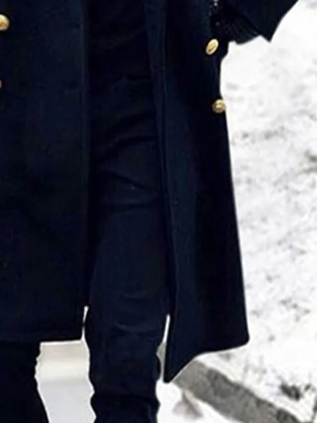 Women's Pea Coat Winter Coat Double Breasted Lapel Overcoat Warm Windproof Long Coat Trench Coat Navy Blue