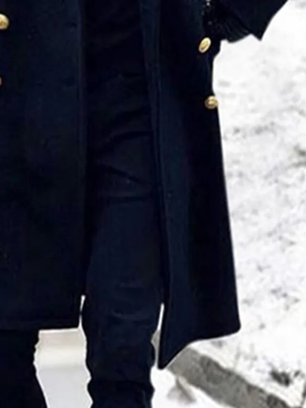 Women's Pea Coat Winter Coat Double Breasted Lapel Overcoat Warm Windproof Long Coat Trench Coat Navy Blue