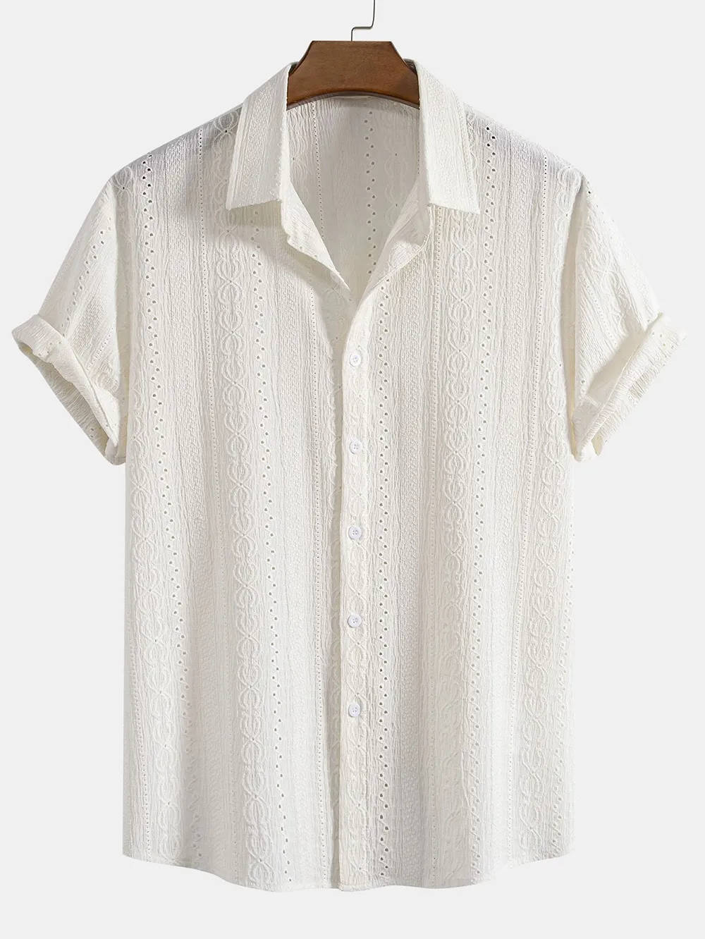White Textured Button Up Shirt