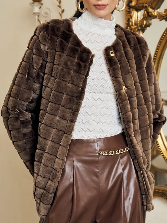 Casual Crew Neck Teddy Jacket