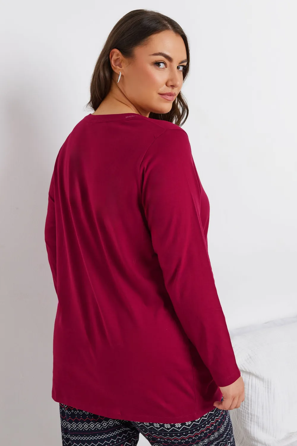 YOURS Curve Red Long Sleeve Placket Pyjama Top