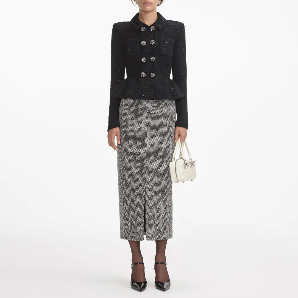 Black Textured Knit Peplum Jacket