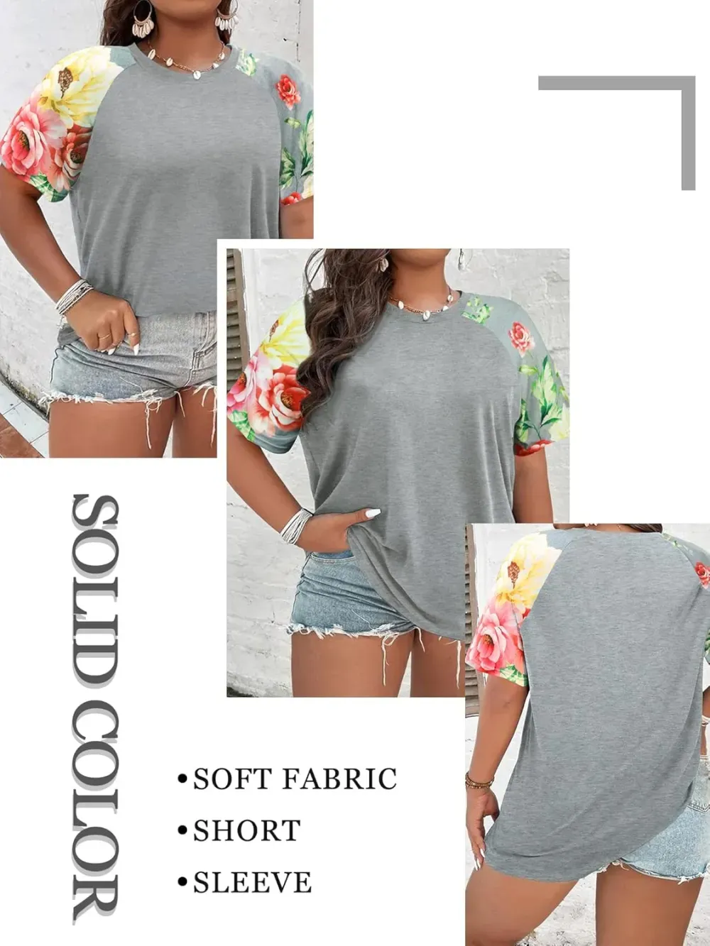 HDLTE Womens Plus Size Tops Floral Bell Sleeves Blouses Summer Crewneck Tunic Loose Casual T Shirts