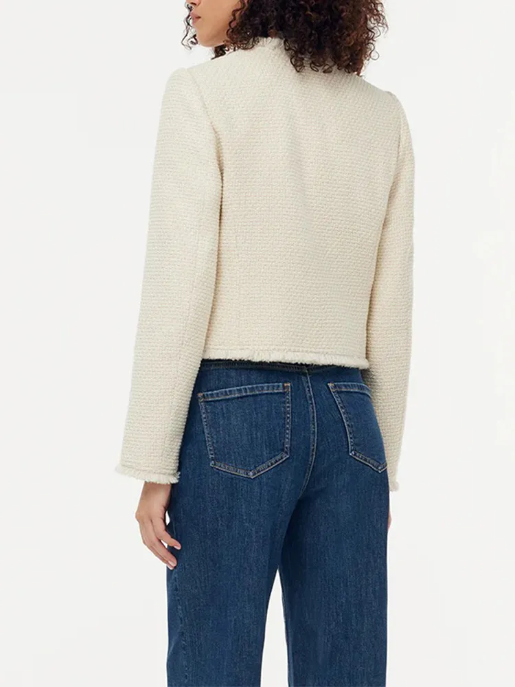 Wool Blend Tweed FrInge Women Crop Jacket