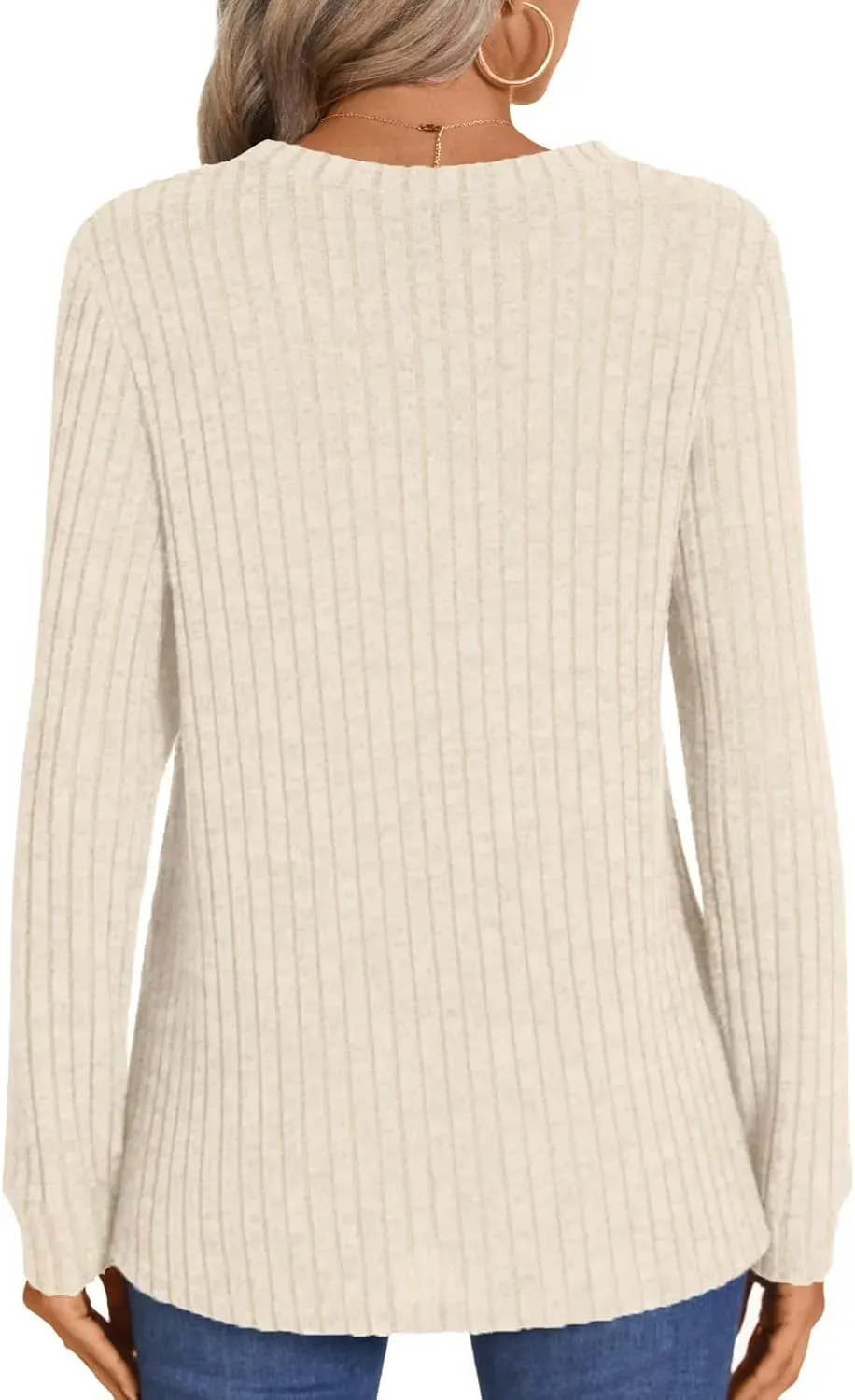 HOTGIFT Womens 2024 Fall Winter Tunic Tops Long Sleeve Casual T-Shirts Soft Comfy Stripe Blouse Lightweight