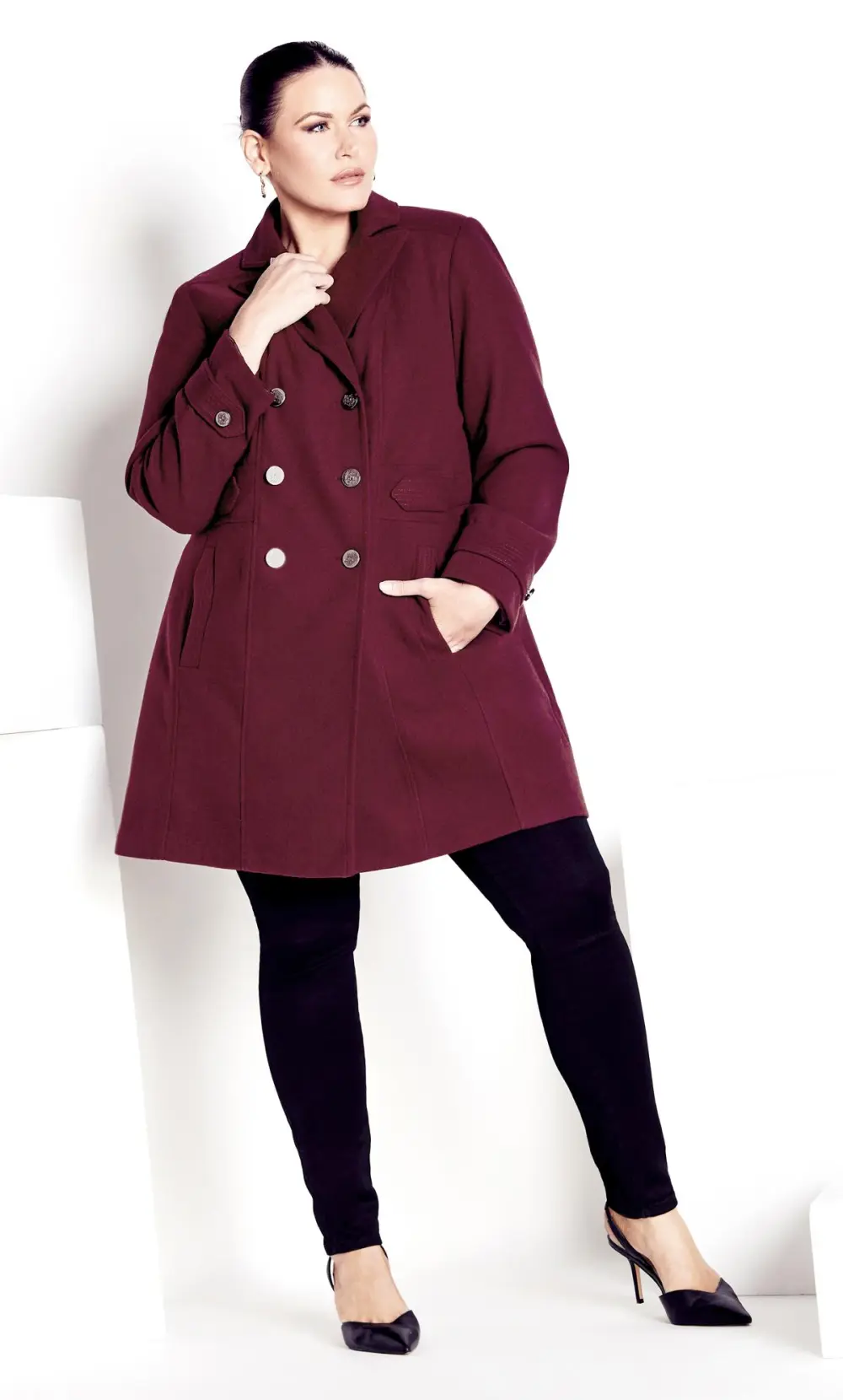 Evans Burgundy Red Collared Formal Coat