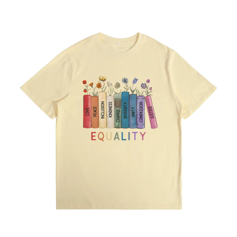 Equality Love Peace Inclusion Kindness Change Diversity Unity Compassion Justice Print Round Neck Short Sleeve T-Shirt