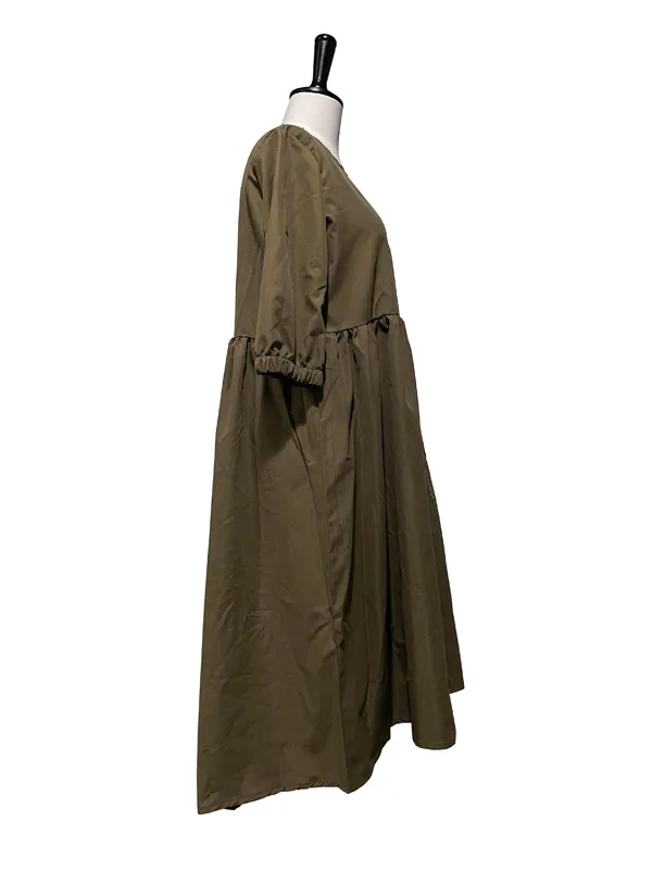 Loose High-Low Pleated Half Sleeves Round-Neck Midi Dress