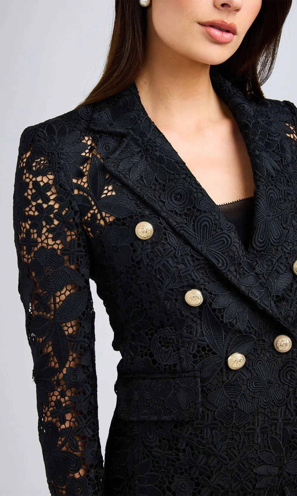 Buttoned Lapel Tweed Blazer
