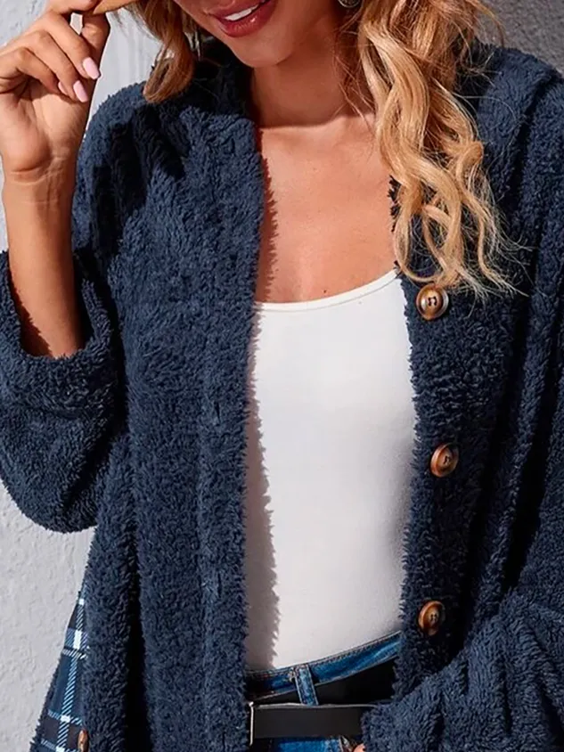 Hoodie Plaid Loose Teddy Jacket