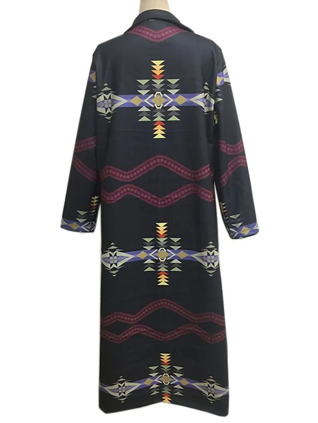 Women's Winter Coat Windproof Warm Outdoor Street Daily Vacation Pocket Oversized Print Single Breasted Lapel Chic & Modern Elegant Modern Street Style Geometric Regular Fit Outerwear Long Sleeve