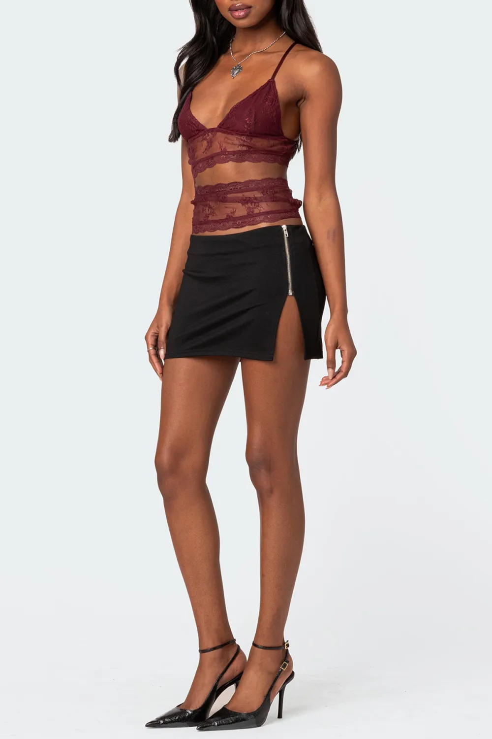 Cut Out Sheer Lace Tank Top