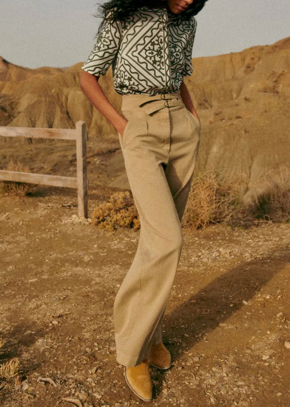 Beige High Rise Straight Leg Pants