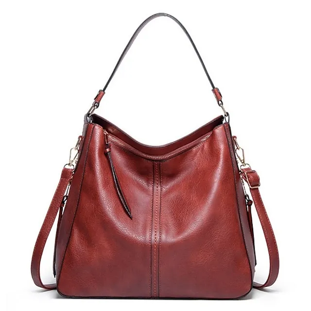 Women's Waterproof Top Handle Bag Hobo Bag PU Leather Daily Solid Color Black Red Brown