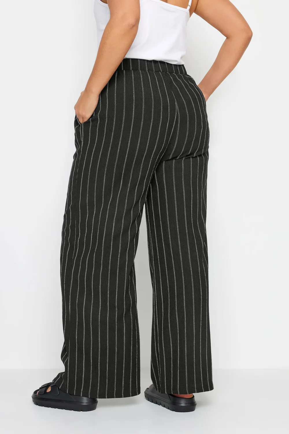 YOURS Curve Black Textured Wide Leg Trousers