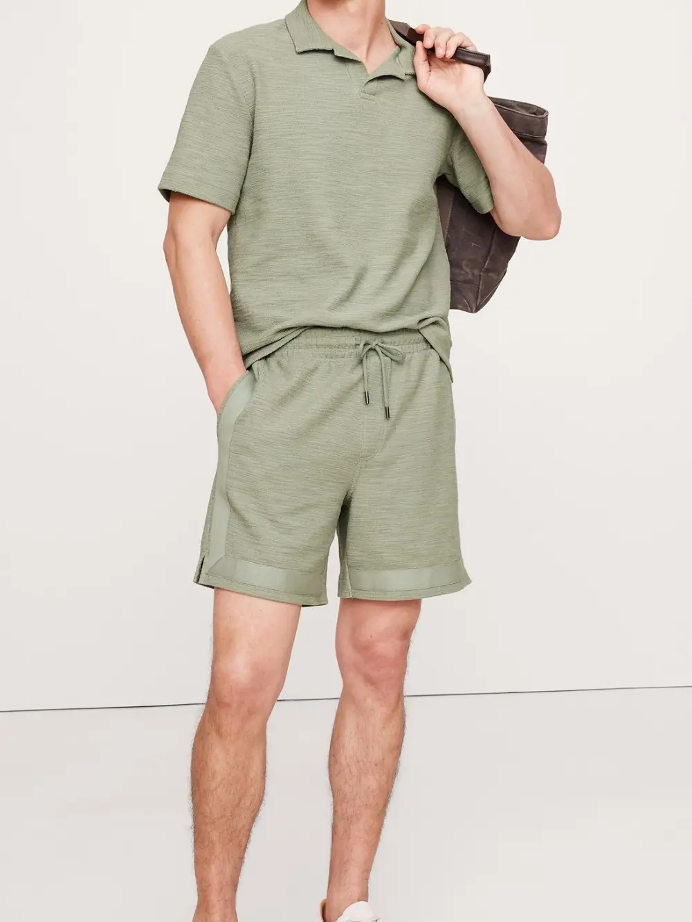 Men's Green Cotton Slub Knit Shorts