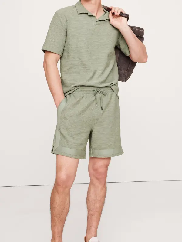 Men's Green Cotton Slub Knit Shorts