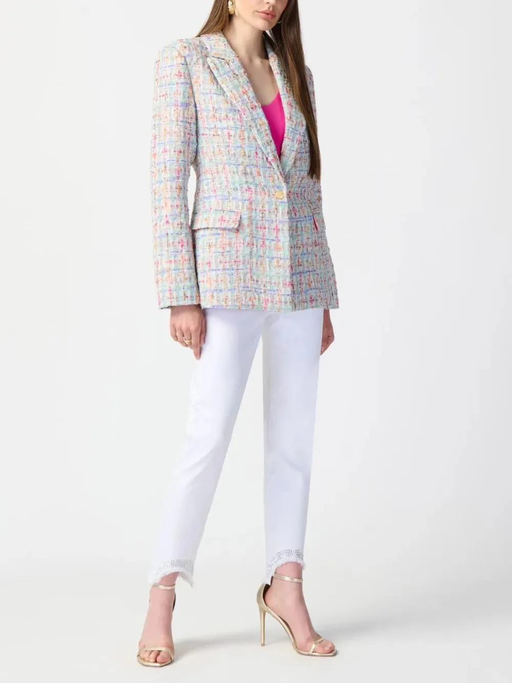 Multicolored Tweed Notch - Lapel Blazer