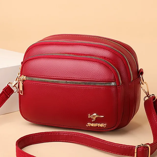 Women's Crossbody Bag Shoulder Bag Dome Bag PU Leather Shopping Daily Zipper Large Capacity Waterproof Lightweight Solid Color Black Red Purple