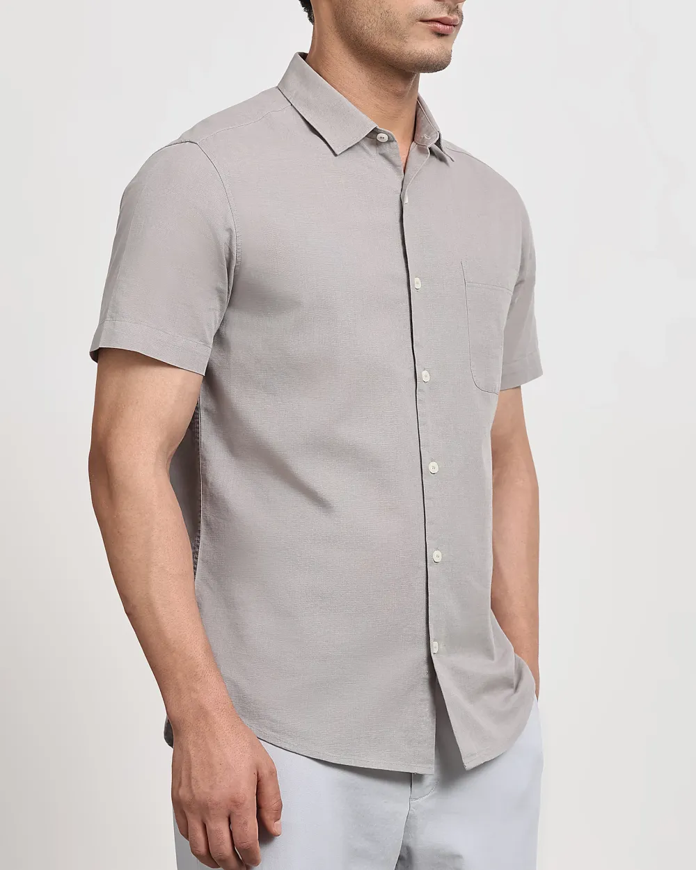 Simple And Soft Slim-Fit Breathable Light Grey Shirt