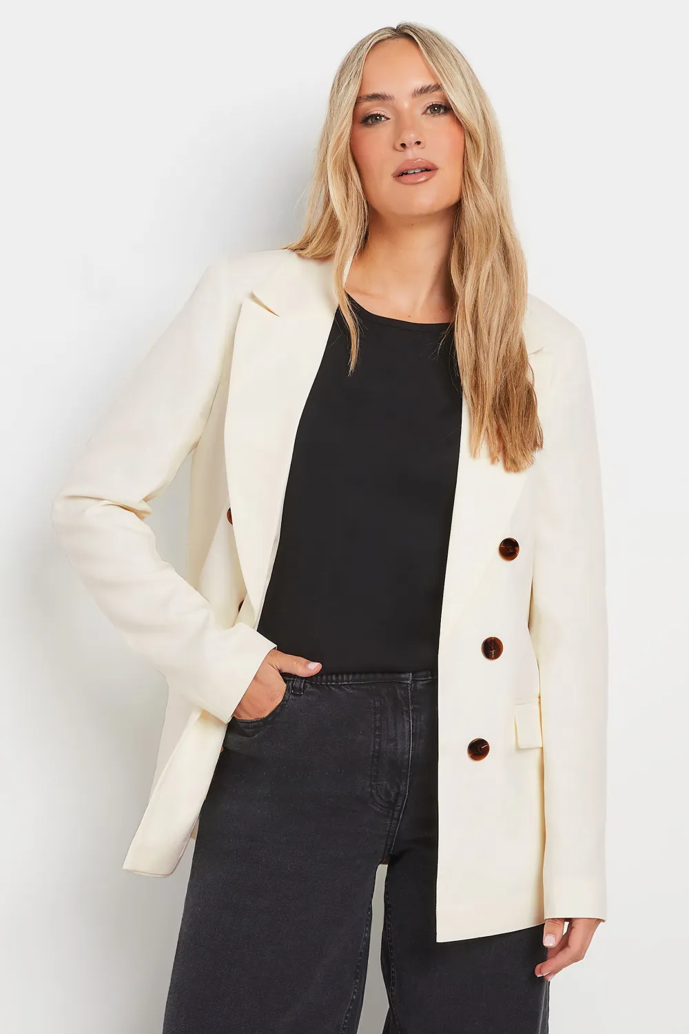 LTS Tall Ivory White Double Breasted Blazer