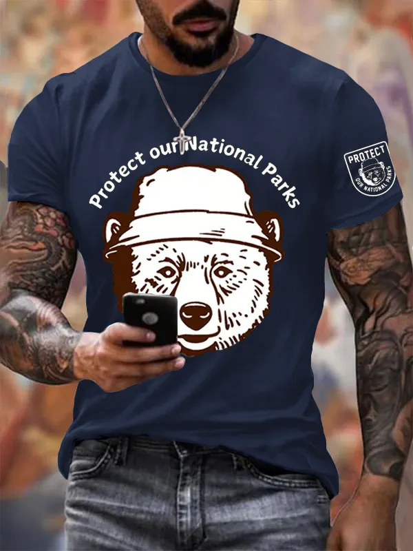 Men'S T-Shirt Men'S Protect Our National Parks Printed Round Neck T-Shirt