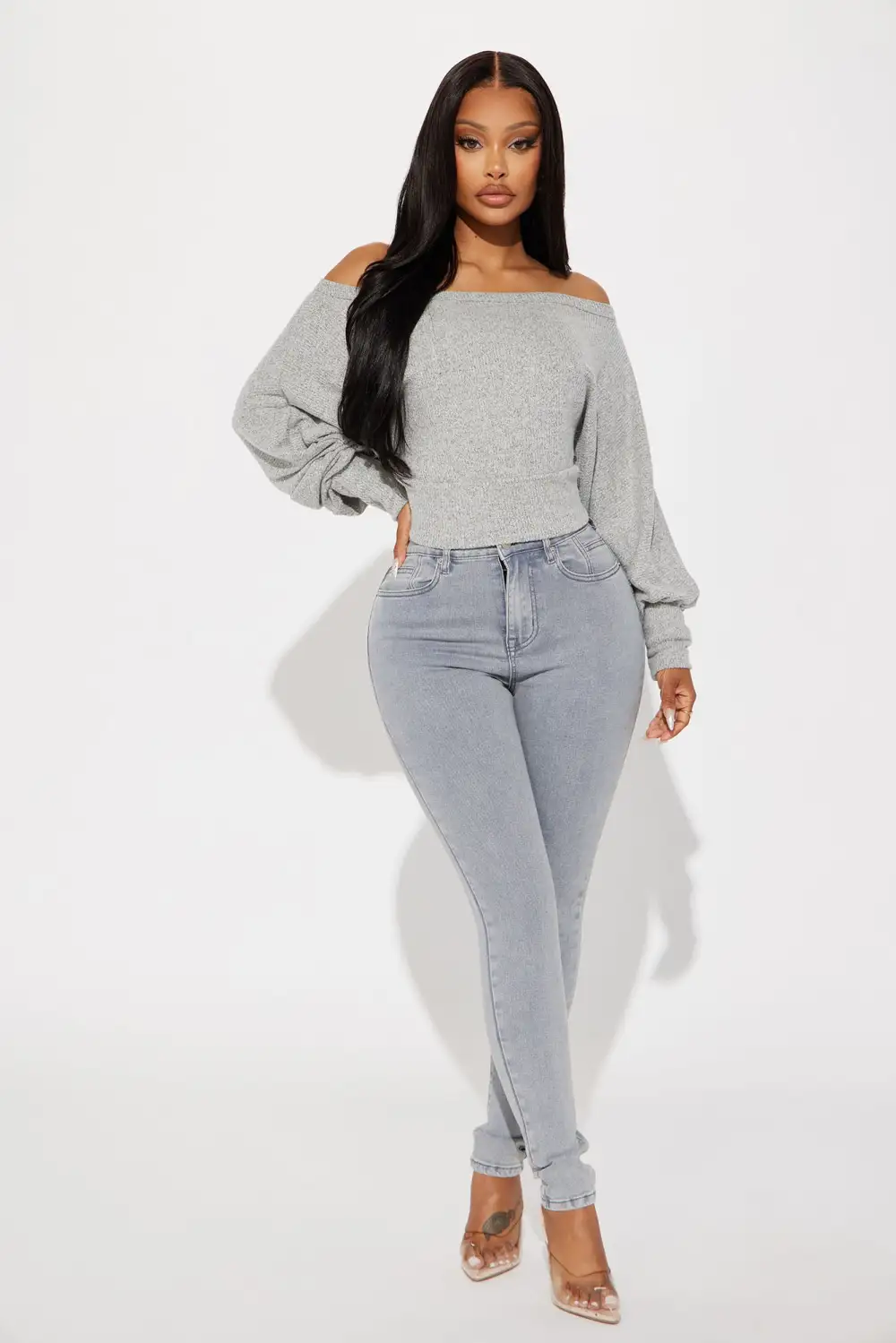 Weekend Comfort Off Shoulder Top - Heather Grey