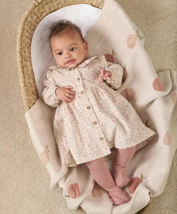 Floral Cord Dress with Tights