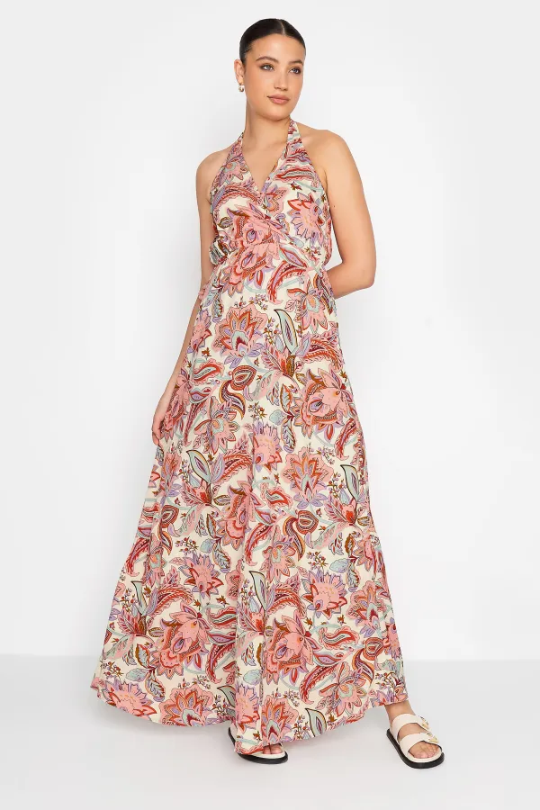 LTS Tall Pink Paisley Print Halter Neck Maxi Dress