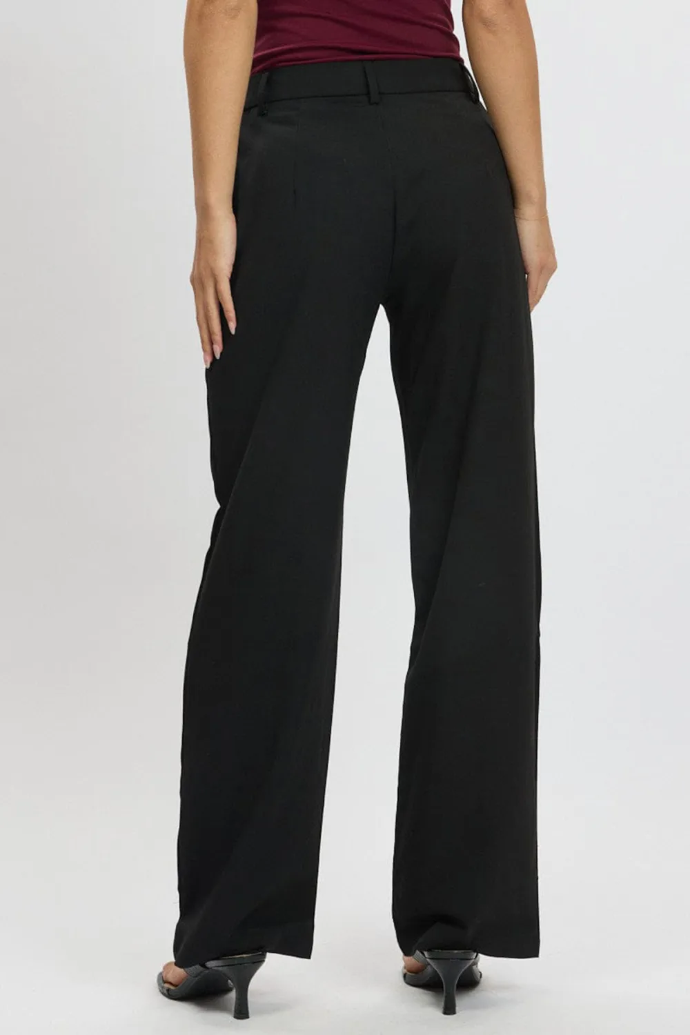 Black Straight Fit Pants High Rise
