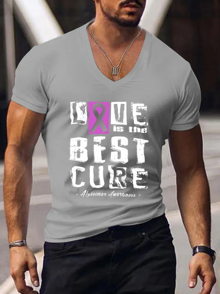 Love is the best cure  Alzheimer's Disease Awareness Men's Print T-Shirt