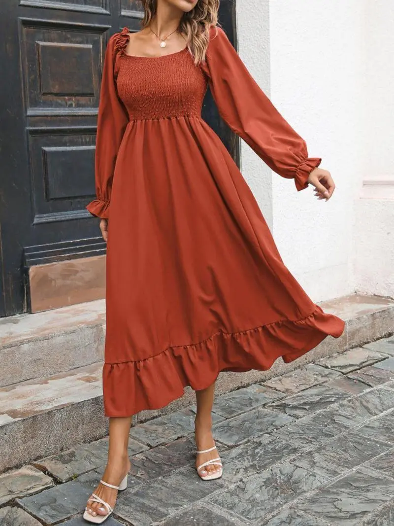 Retro Temperament Orange Long Dress