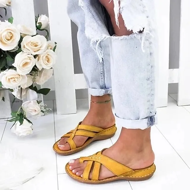 Women's Sandals Wedge Sandals Orthopedic Sandals Gladiator Sandals Roman Sandals Outdoor Daily Walking Wedge Sandals Summer Flat Heel Open Toe Vintage Classic Casual Microfiber PU Loafer Solid Color