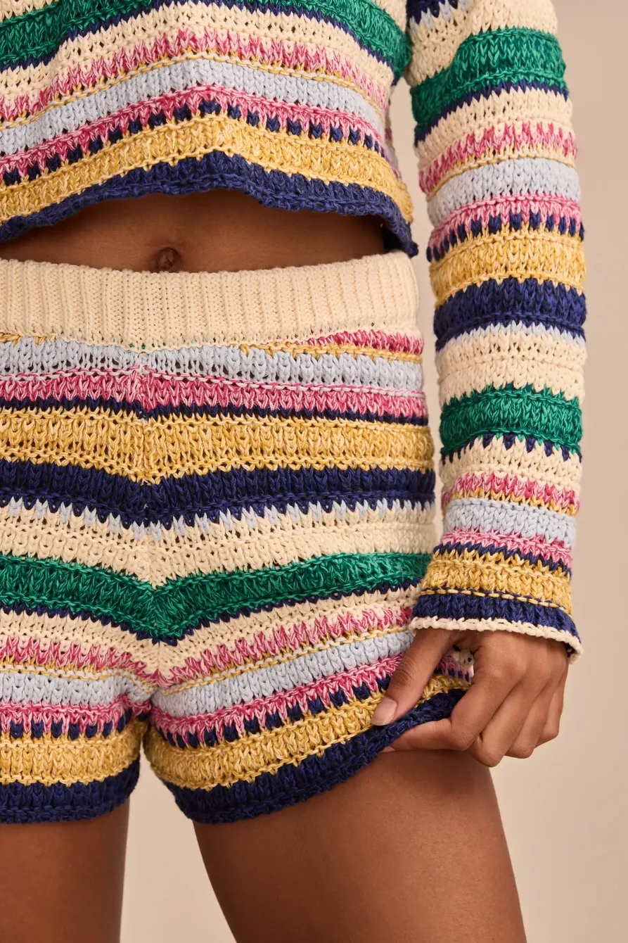 Ribbed Waist Multi Com Crochet Short