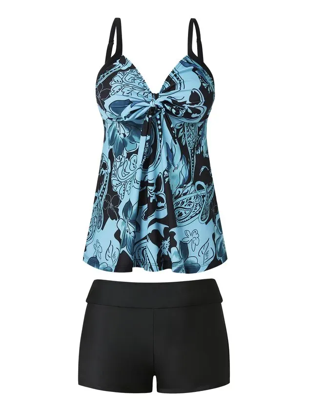 Ethnic Abstract Printing Scoop Neck Tankinis Two-Piece Set