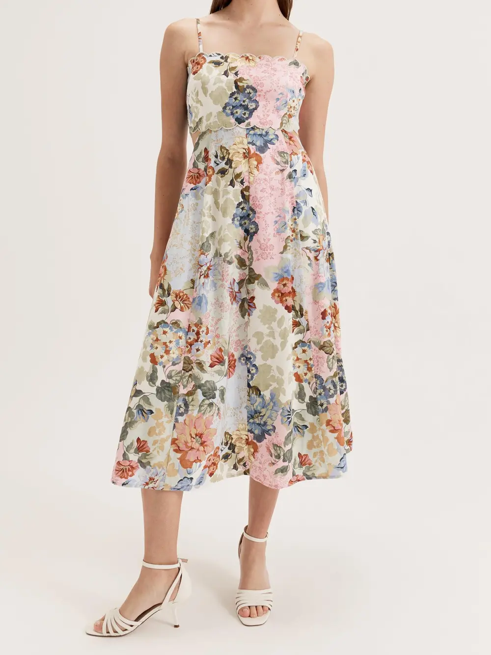 Hazy Floral Panelled Midi Dress
