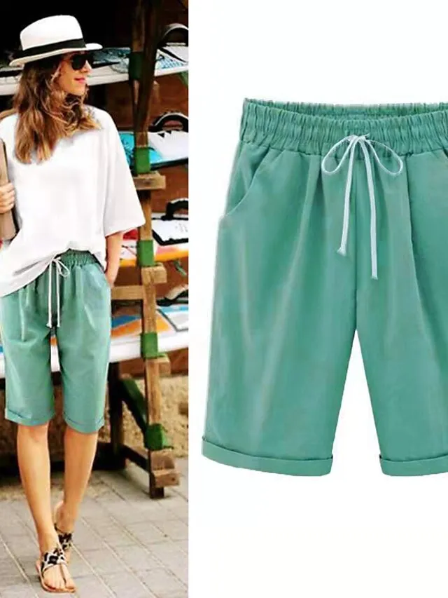 Women's Lounge Shorts Pure Color Elastic Waist with Drawstring Simple Casual Comfort Home Daily Vacation Polyester Breathable Pocket Five-point Pants