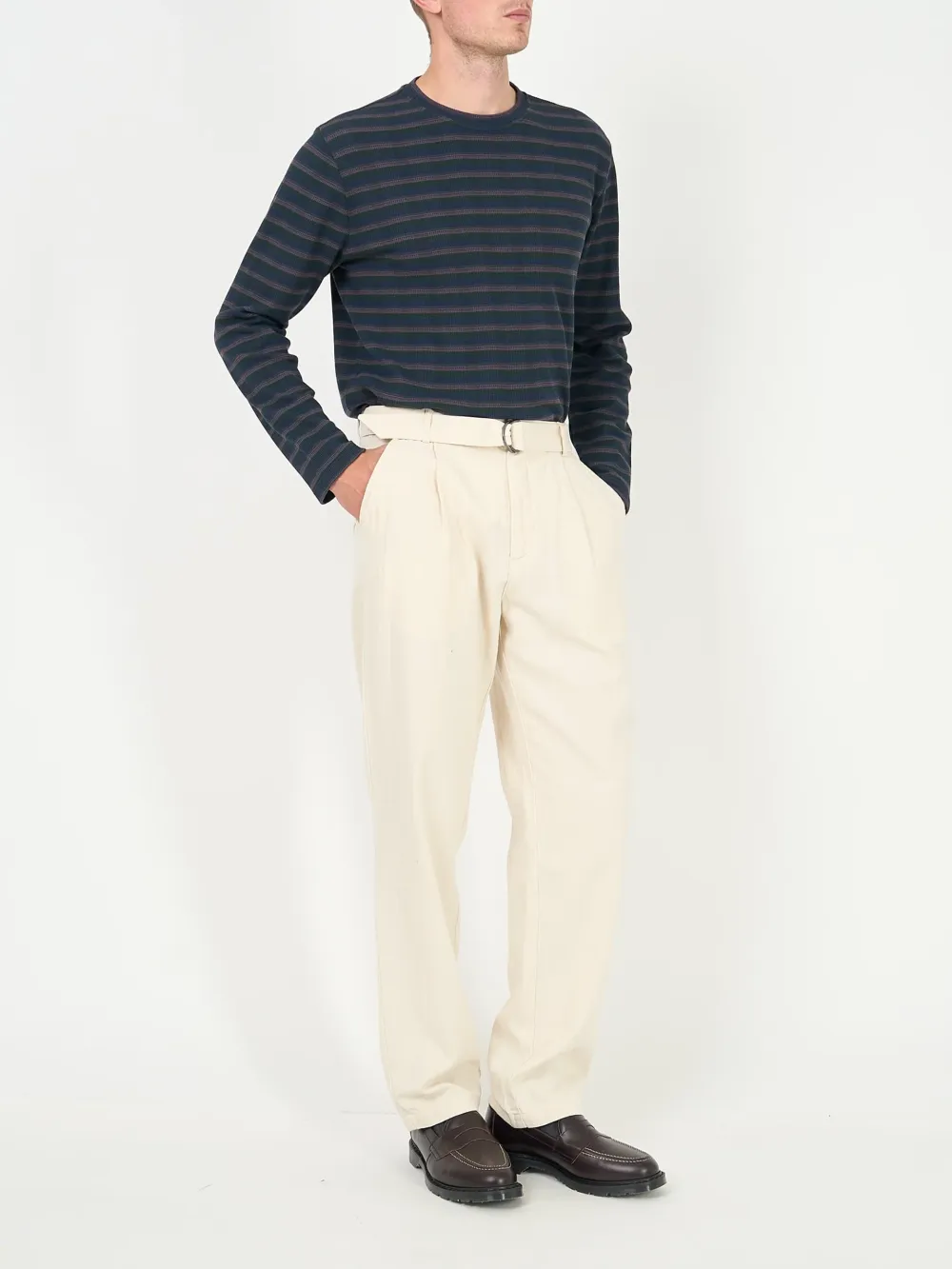 Ecru Straight-Leg Belted Cotton Trousers