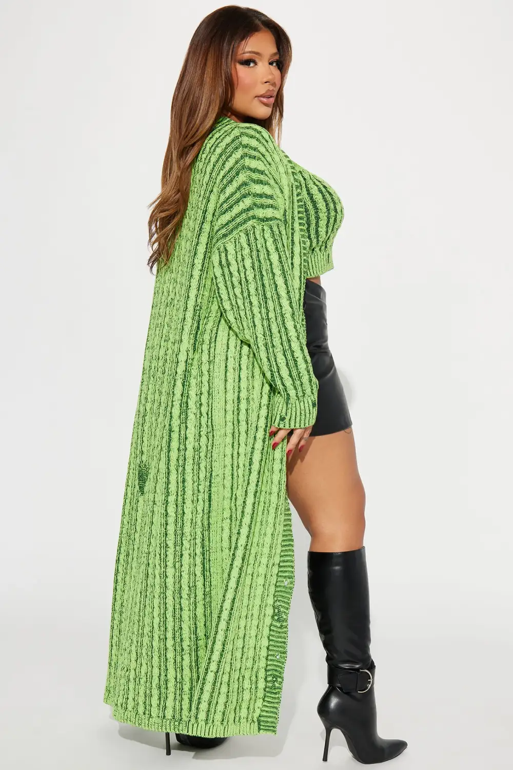 Casual And Cool Washed Cardigan Set - Green/combo