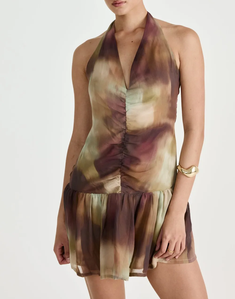 Halter Neck Ruffled Flowy Mini Dress