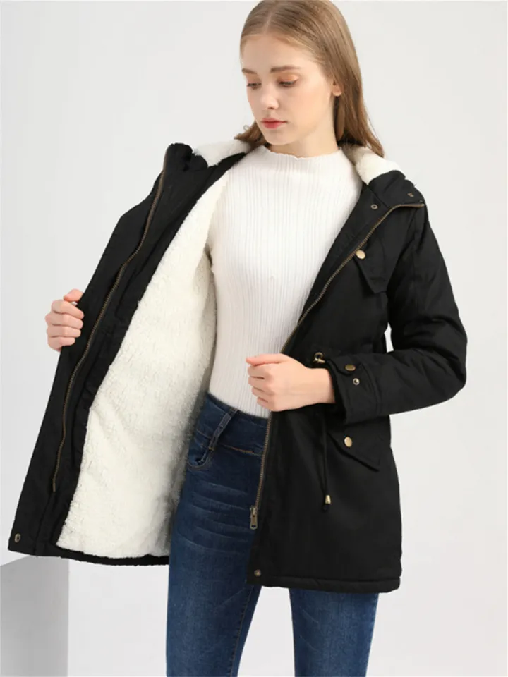 Women's Winter Jacket Winter Coat Parka Hoodie Jacket Outdoor Work Daily Winter Fall Regular Coat Regular Fit Windproof Warm Casual Jacket Long Sleeve Solid Color Full Zip Fleece Lined Navy Green